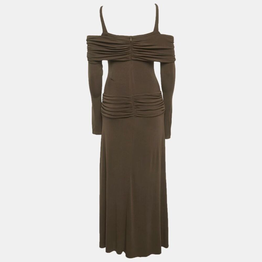 Chat By C.dam Brown Jersey Off-Shoulder Ruched Rosa Dress S - Picture 3 of 6